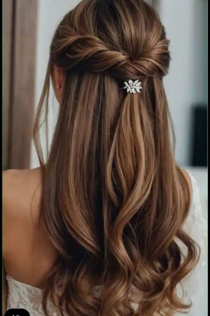 Elegant Half-Up Twist with Sparkling Floral Hair Clip