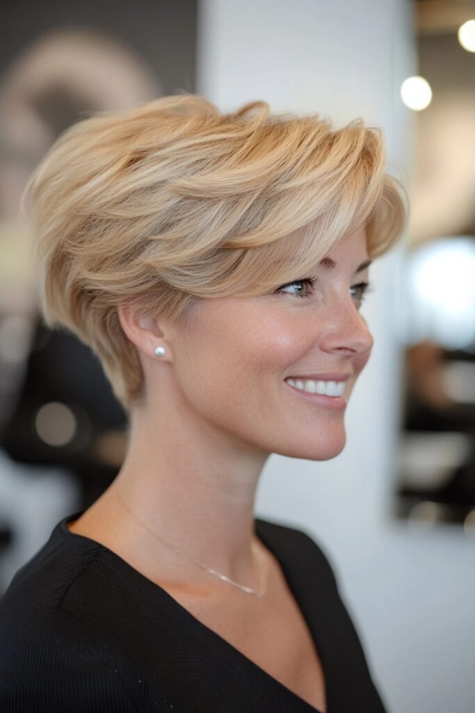 Elegant Layered Golden Blonde Pixie Cut