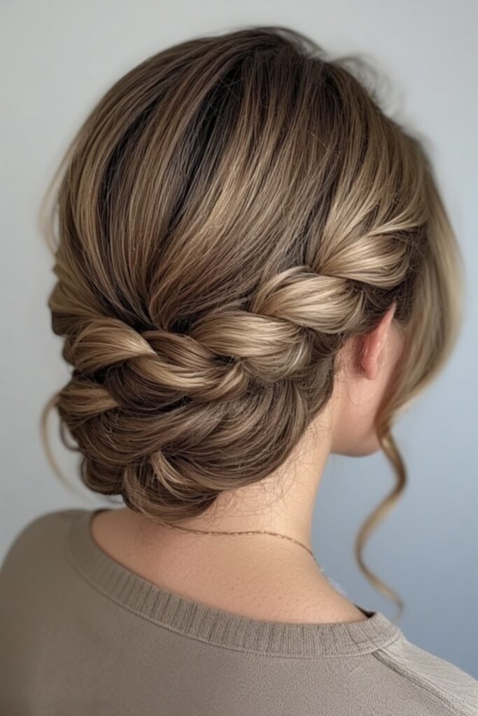 Elegant Low Chignon with Cross-Over Braided Detail