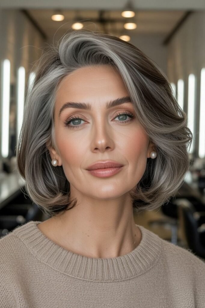 Elegant Voluminous Bob with Silver Highlights
