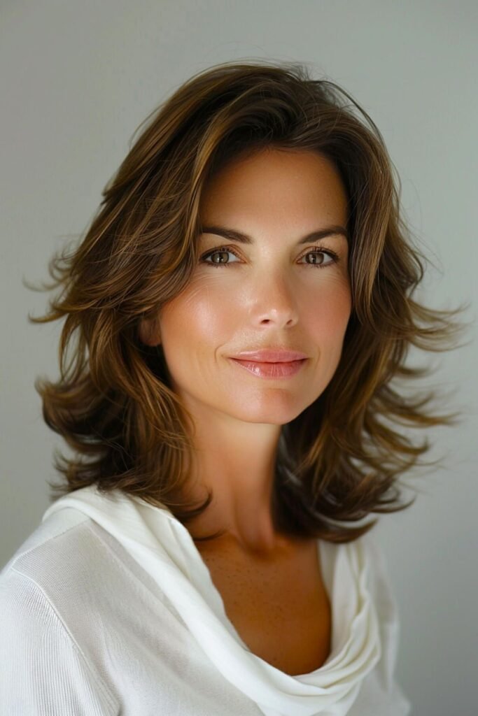 Feathered Mid-Length Layers with Face-Framing Flip
