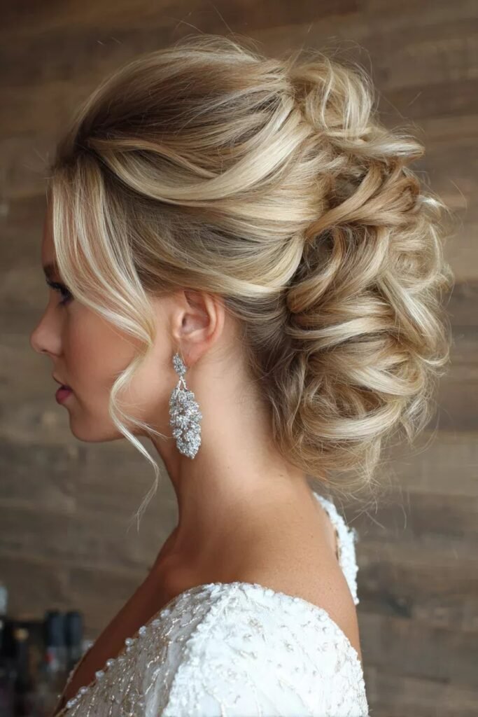 Glamorous High-Volume Updo with Soft Face-Framing Waves