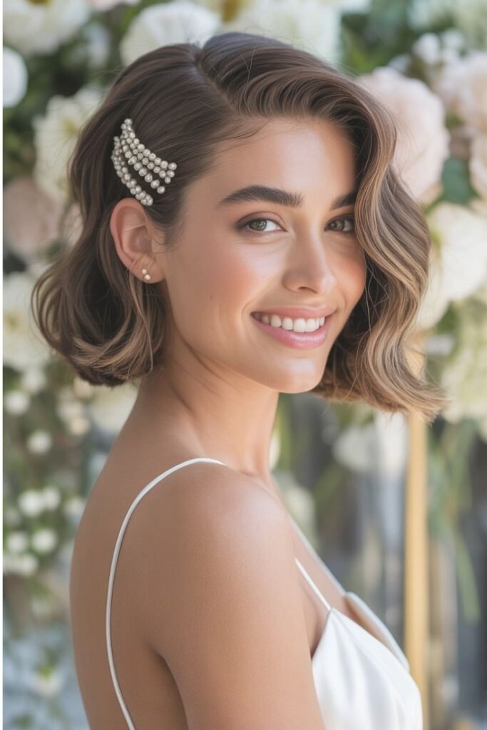 Glamorous Hollywood Waves with Stacked Pearl Barrettes