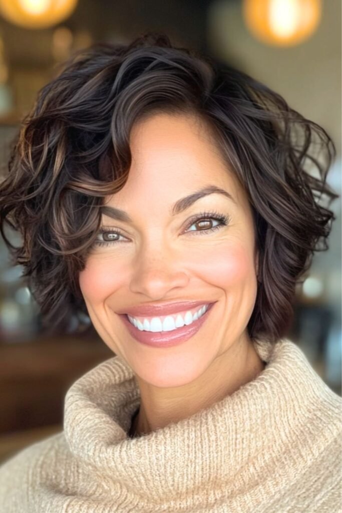Glossy Wavy Bob with Deep Side Part and Face-Framing Curls