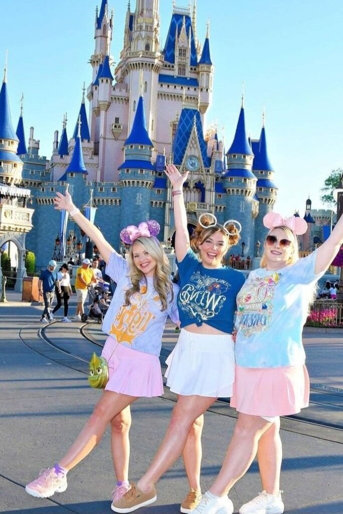 Graphic Lavender T Shirt + Blue T Shirt + Graphic Light Blue T Shirt + Pink Pleated Miniskirts + White Miniskirt + Pink Sneakers & Tan Sneakers & White Sneakers