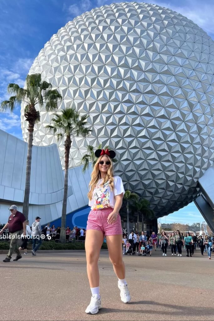 Graphic Mickey Mouse T Shirt + Red Gingham Shorts + White Crew Socks + White Chunky Sneakers