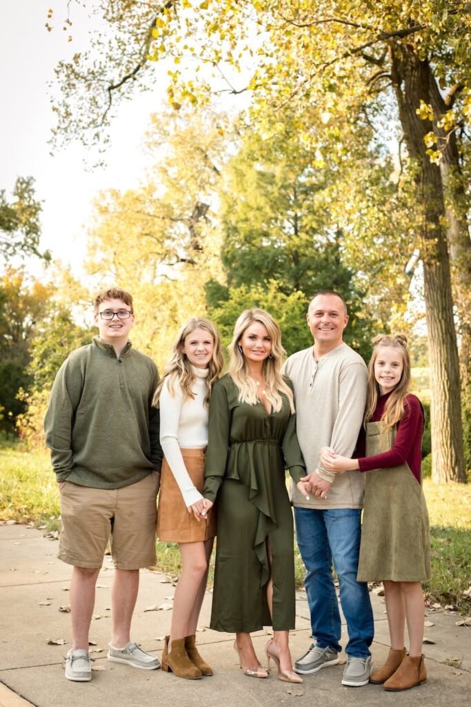 Green Dress + White Long Sleeve Shirt + Tan Skirt + Light Colored Shirt + Jeans + Khaki Dress