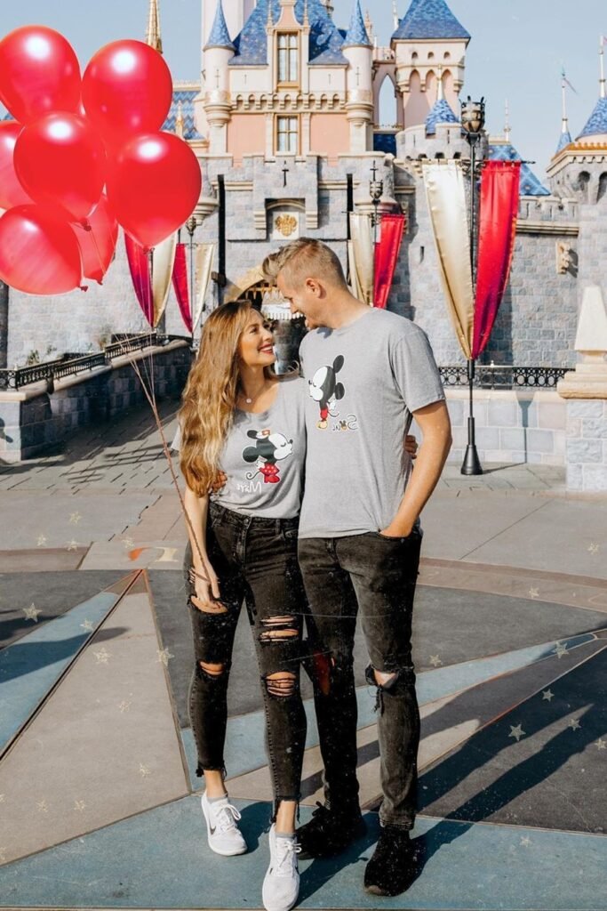 Grey Mickey & Minnie Graphic T Shirts + Black Distressed Skinny Jeans + White Sneakers