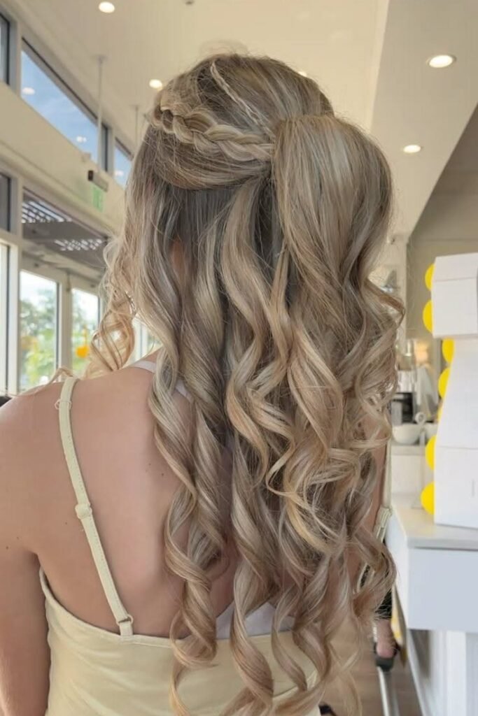 Half-Up Blonde Curls with Side Braid