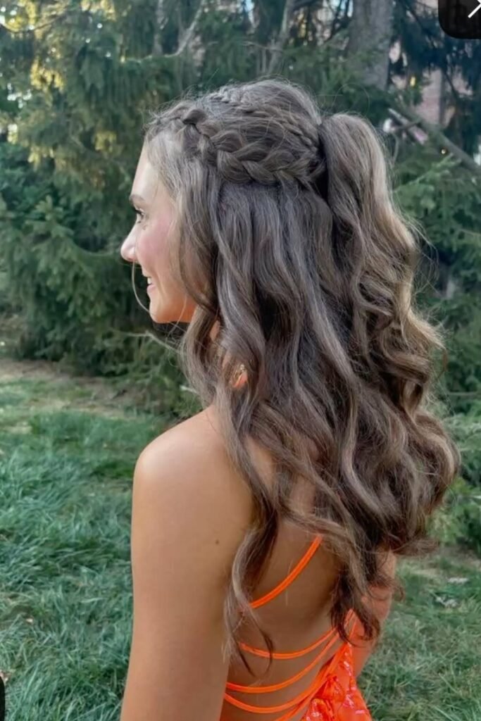 Half-Up Brunette Waves with Side Braid