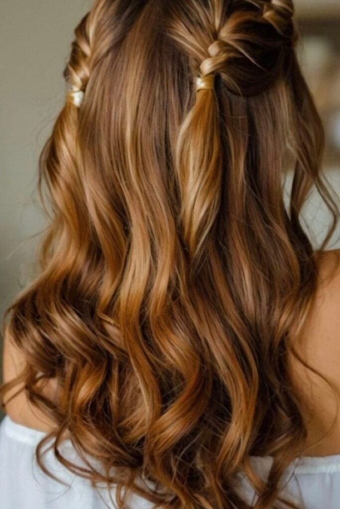 Half-Up Topped with Twin Mini Pigtails and Beachy Waves