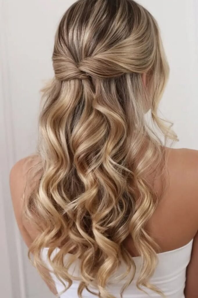 Half-Up Twisted Curls in Honey Blonde
