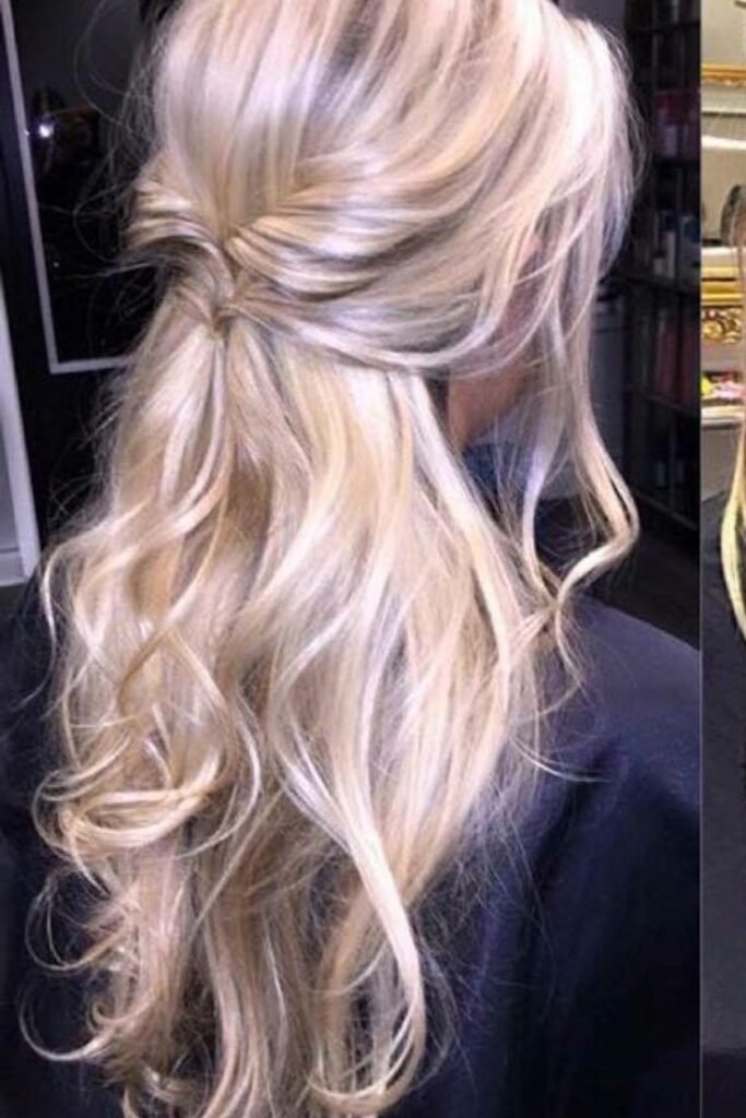 Half-Up Twisted Platinum Blonde Waves