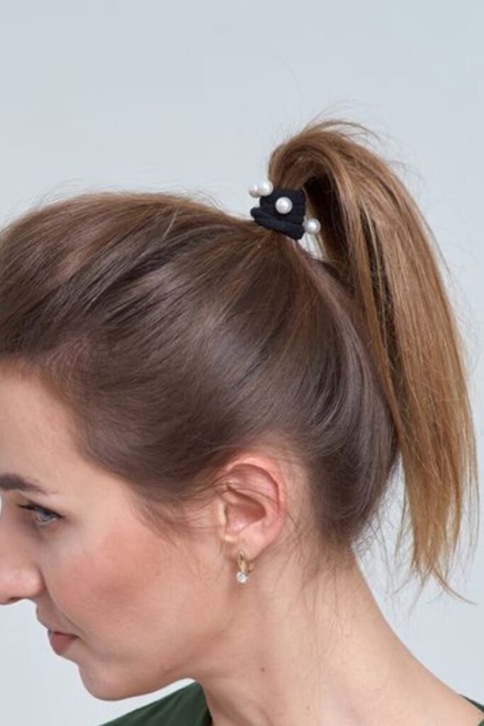 High Ponytail with Pearl-Embellished Hair Tie