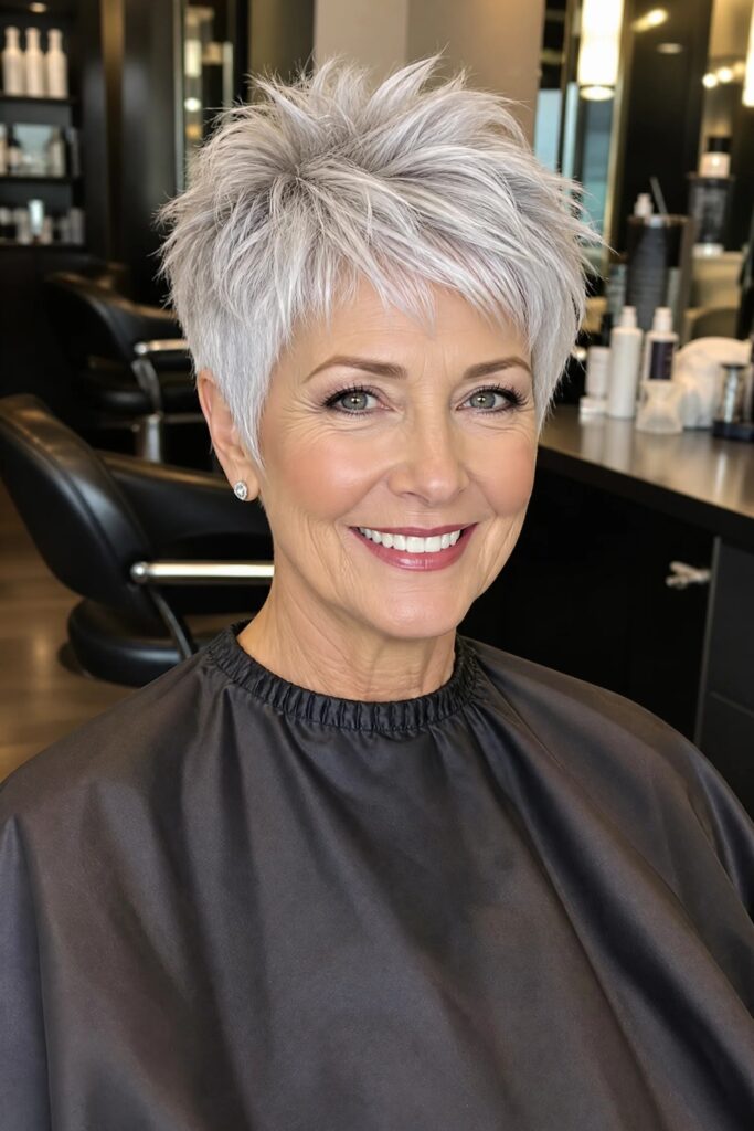 50. High-Volume Spiky Silver Pixie with Defined Texture