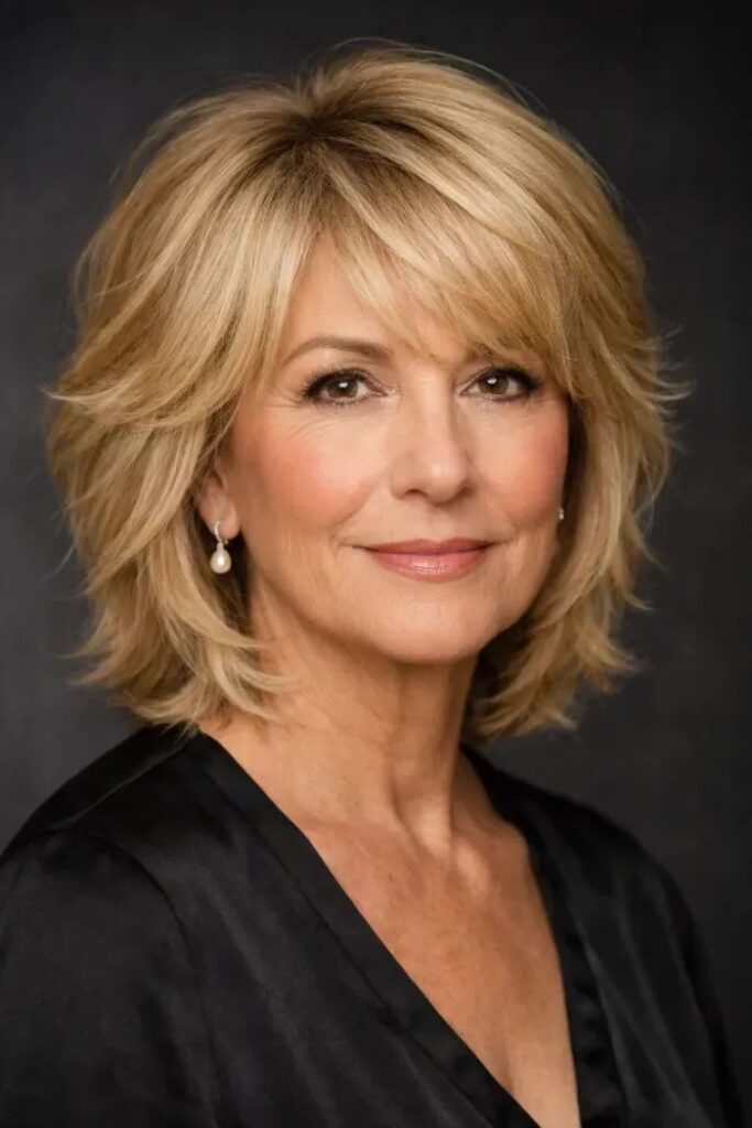 22. Layered Bob with Voluminous Side-Swept Bangs