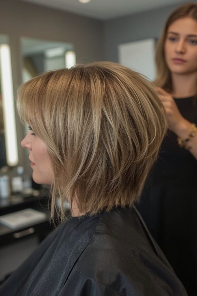 Layered Honey Blonde Bob with Soft Wispy Bangs