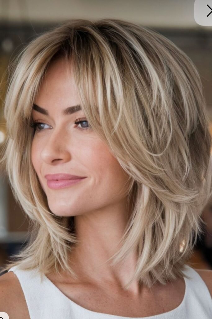Layered Mid-Length Shag with Wispy Curtain Bangs