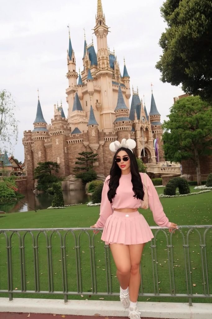 Light Pink Long Sleeve Crop Top + Light Pink Pleated Mini Skirt + White Chunky Sneakers