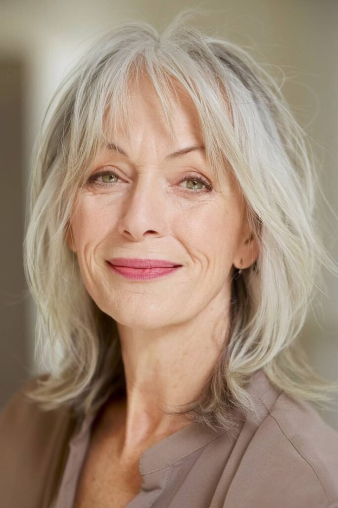 Long Layered Platinum Cut with Feathered Fringe