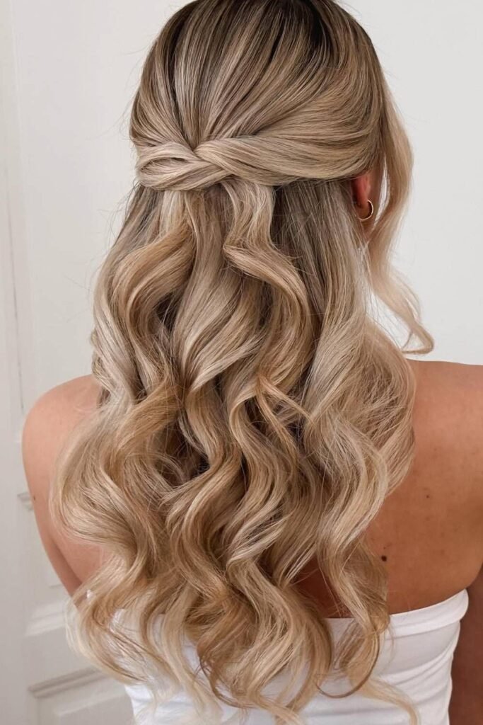 Loose Half-Up Criss-Cross Style with Soft Curls