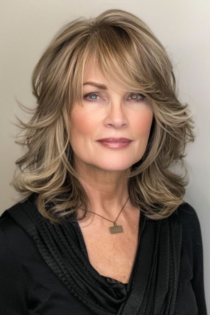 35. Medium Layered Shag with Side-Swept Bangs