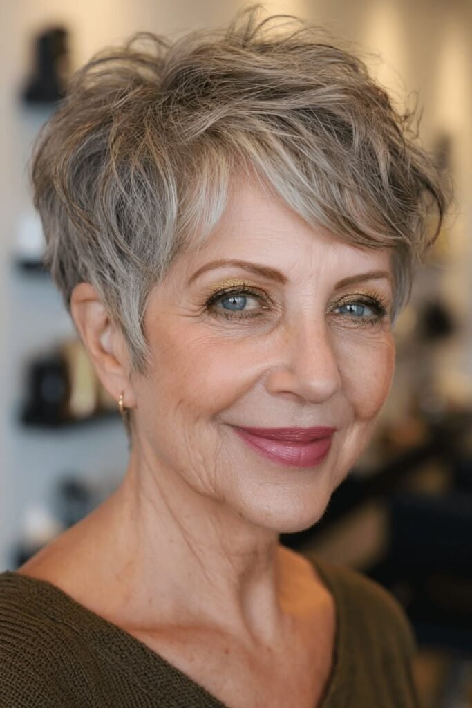 Messy Tapered Silver Pixie with Choppy Layers