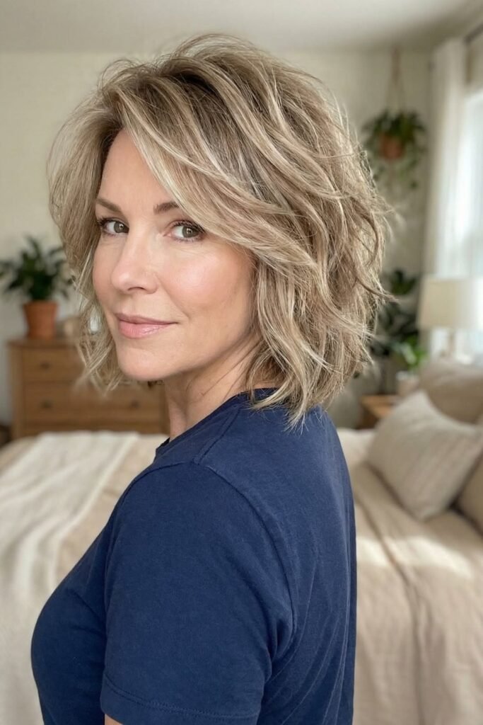 Messy Textured Bob with Side-Swept Bangs
