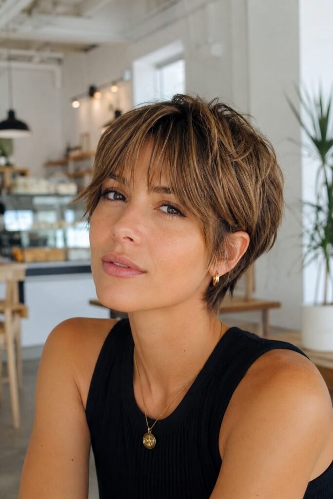 54. Messy Textured Pixie with Wispy Bangs