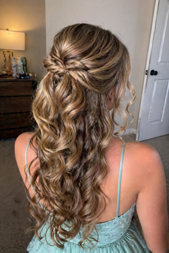 Messy Twisted Half-Updo with Face-Framing Tendrils