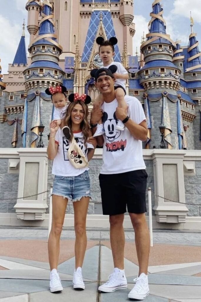 Mickey Mouse Graphic Tee + Denim Shorts + White High Top Sneakers