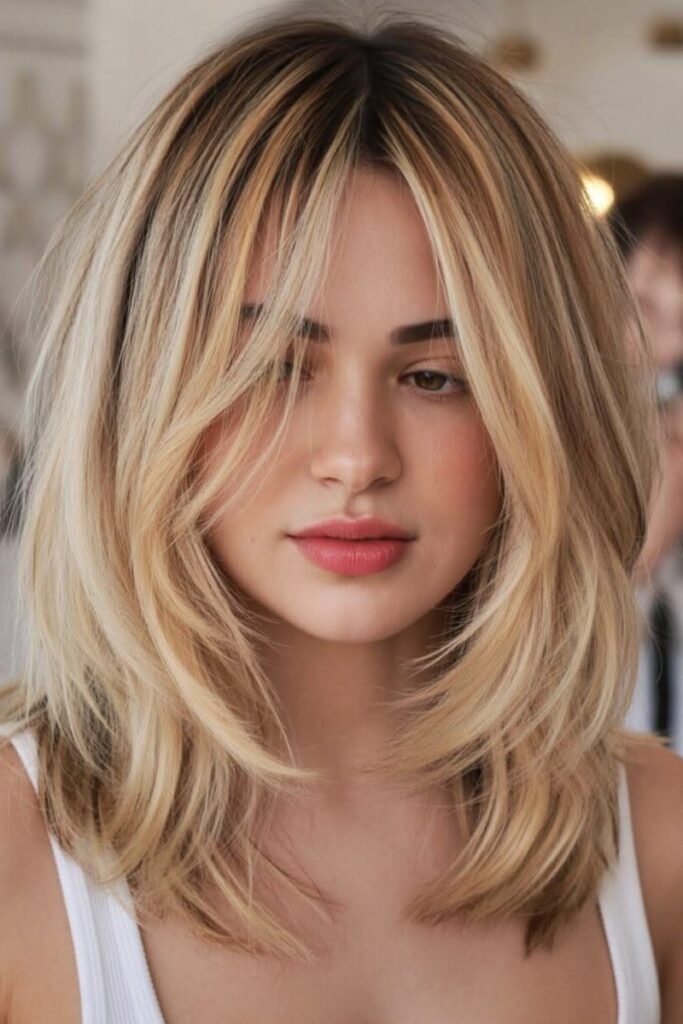 Mid-Length Honey Blonde Layers with Internal Texture