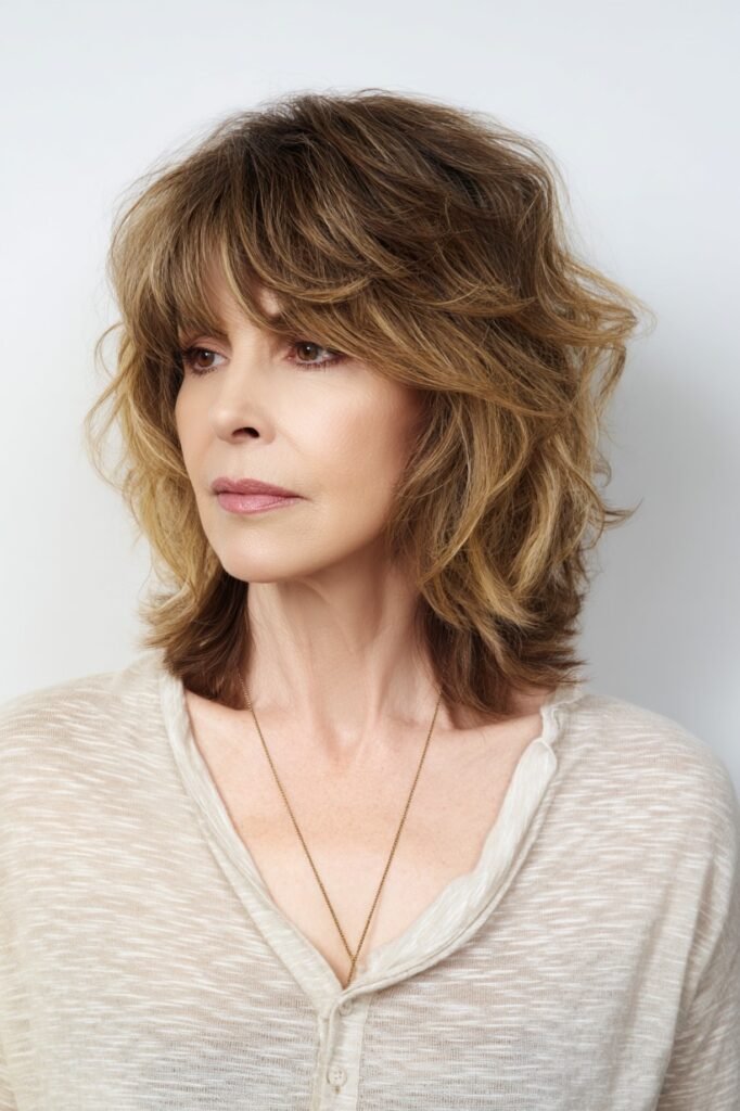 Modern Shaggy Cut with Full Texture and Bangs