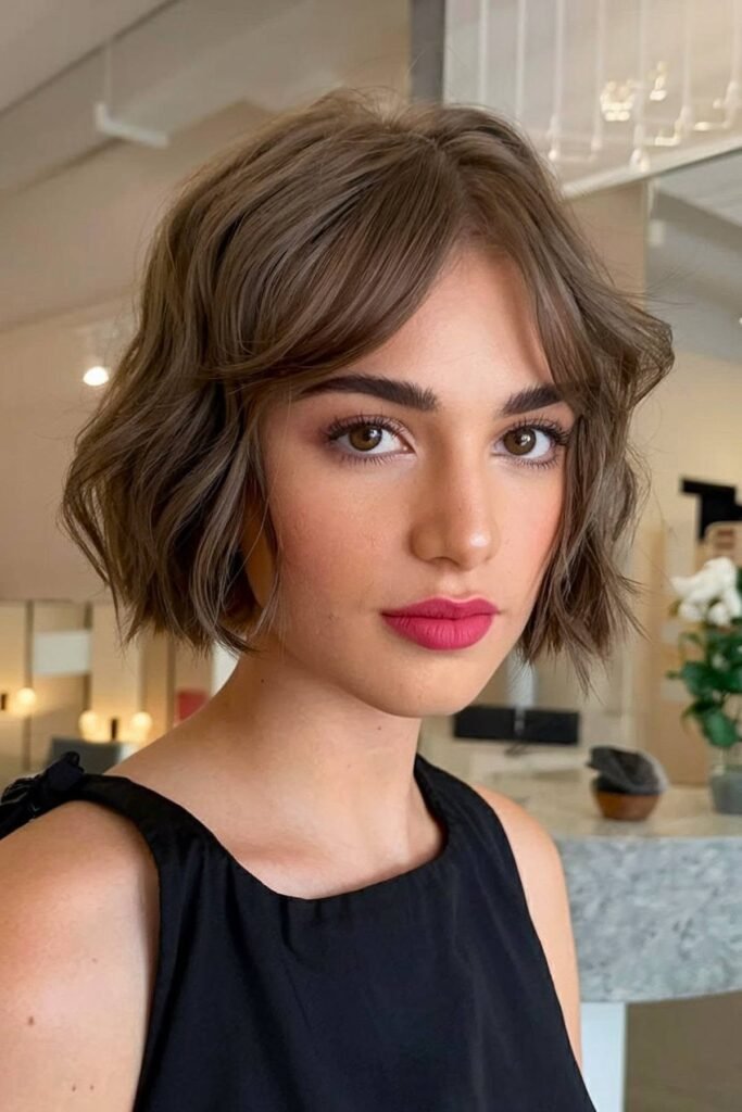 Modern Textured Bob with Face-Framing Curtain Bangs