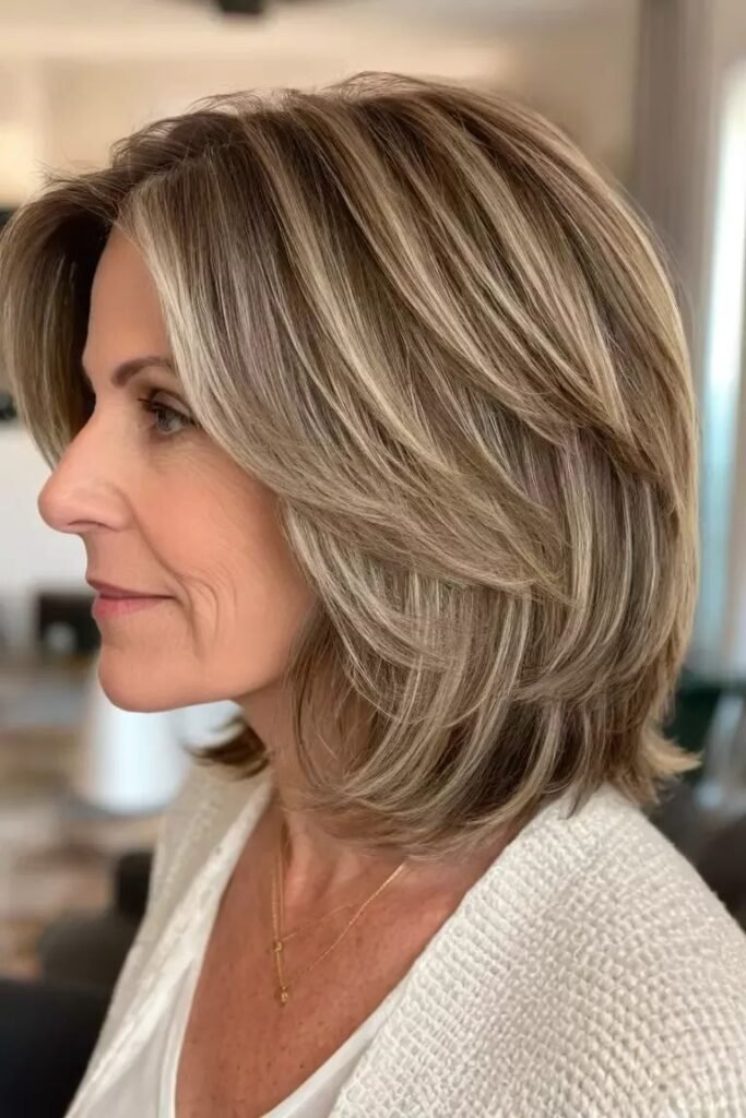 Multi-Layered Bronde Cut with Flipped Ends