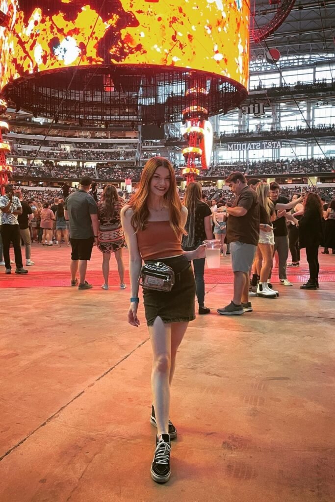 Orange Tank Top + Dark Skirt + Sneakers