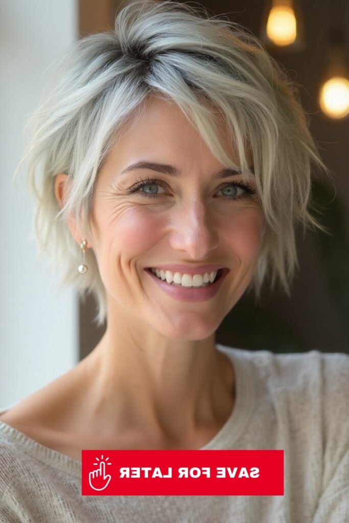 Piecey Platinum Pixie with Wispy Face-Framing Strands
