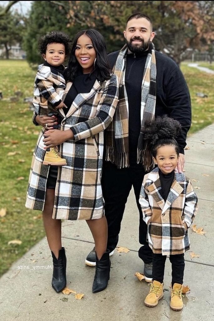 Plaid Coat & Black Skirt + Black Sweater & Trousers + Plaid Coat & Black Trousers