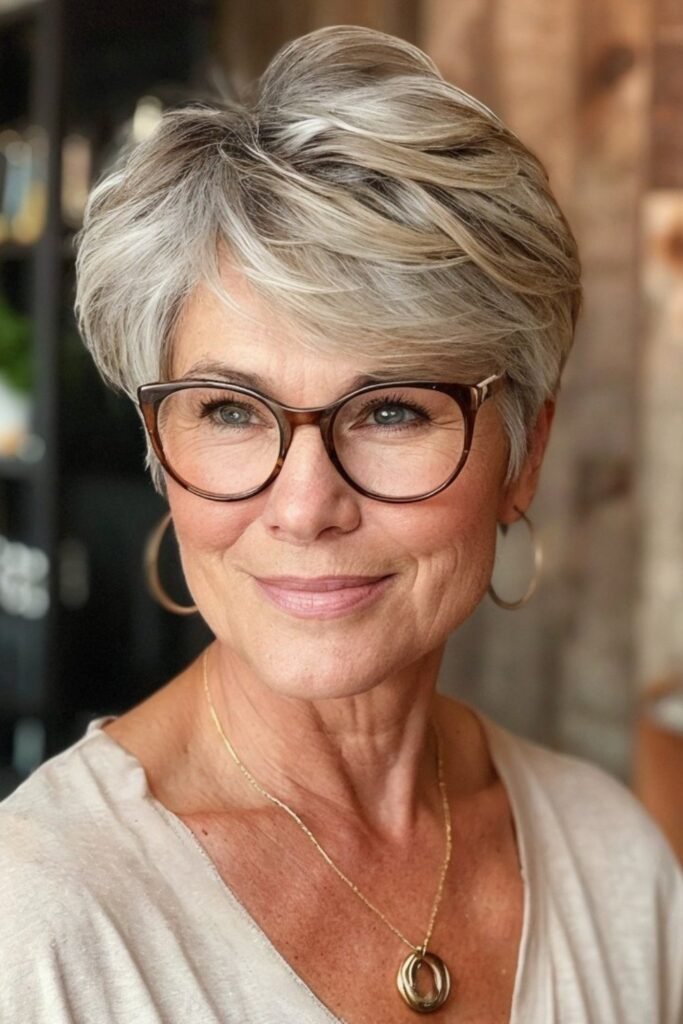 Polished Salt-and-Pepper Pixie with Side Part