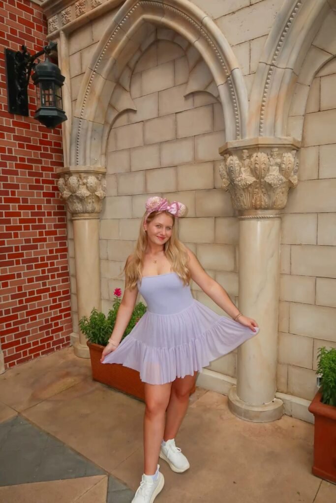 Purple Midi Dress + White Sneakers