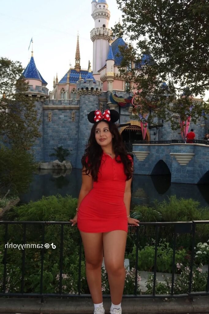 Red Polo Mini Dress + Red Polka Dot Minnie Ears + White Sneakers