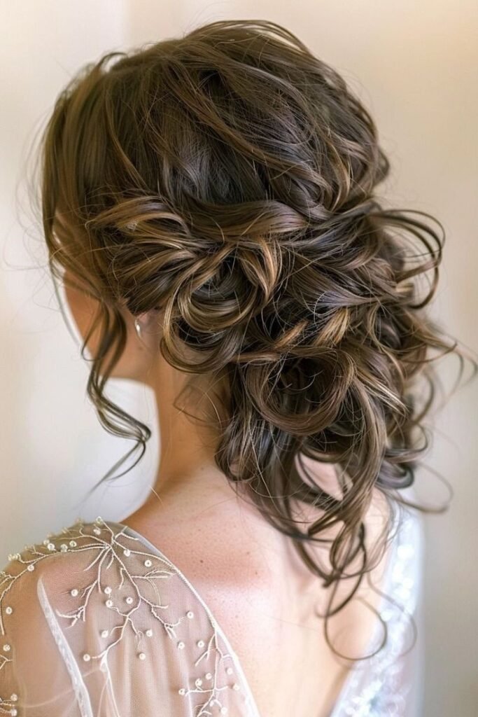 Romantic Loose Curls Half-Updo with Pearl Embellishments