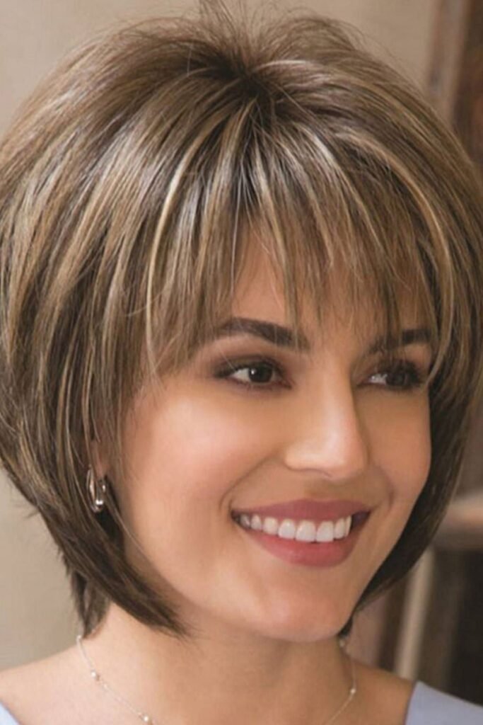 Rounded Bob with Tapered Ends and Fine Bangs