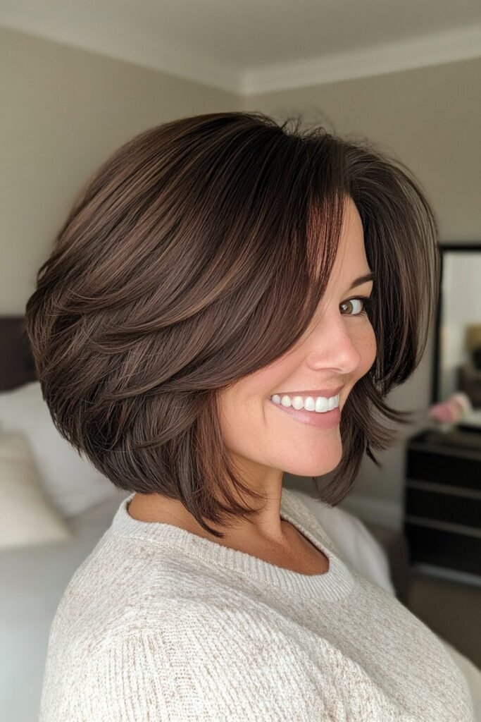 Rounded Layered Bob with Deep Side Part