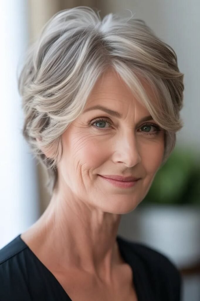 Sculpted Tapered Pixie with Sweeping Side-Parted Layers