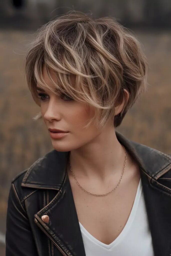 Shaggy Bronde Pixie with Multi-Dimensional Highlights