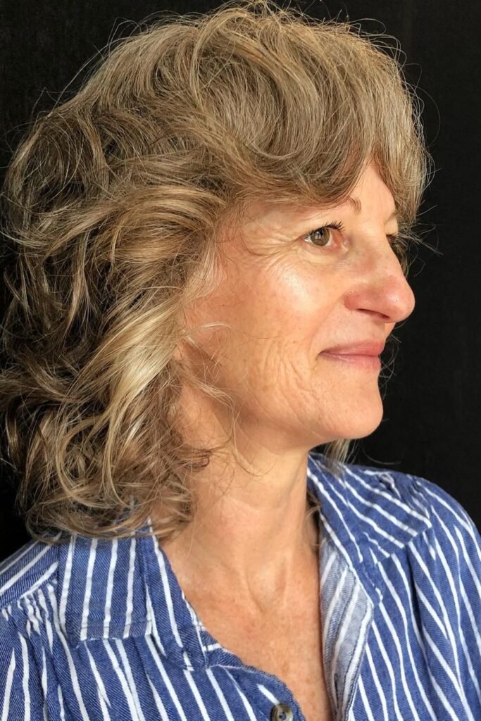 Shaggy Curly Bob with Textured Fringe