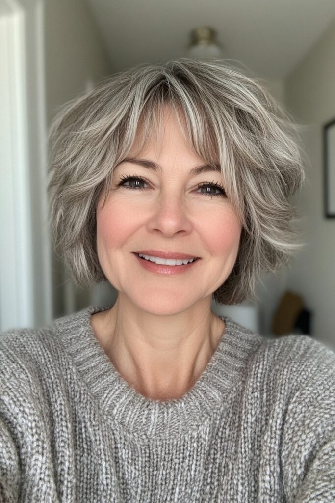 Shaggy Feathered Bob with Light Brow-Skimming Bangs