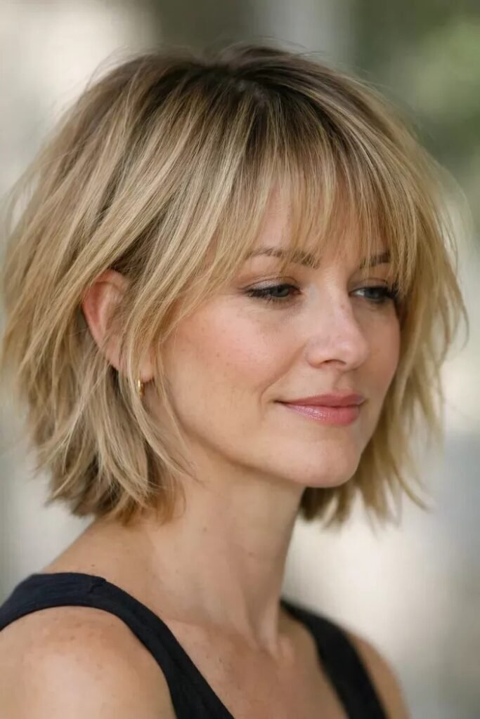 Shaggy Layered Bob with Full Wispy Bangs