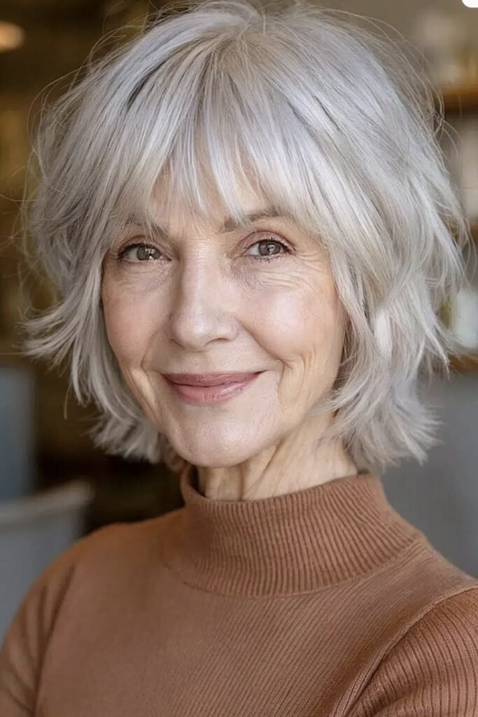 Shaggy Salt-and-Pepper Bob with Wispy Fringe